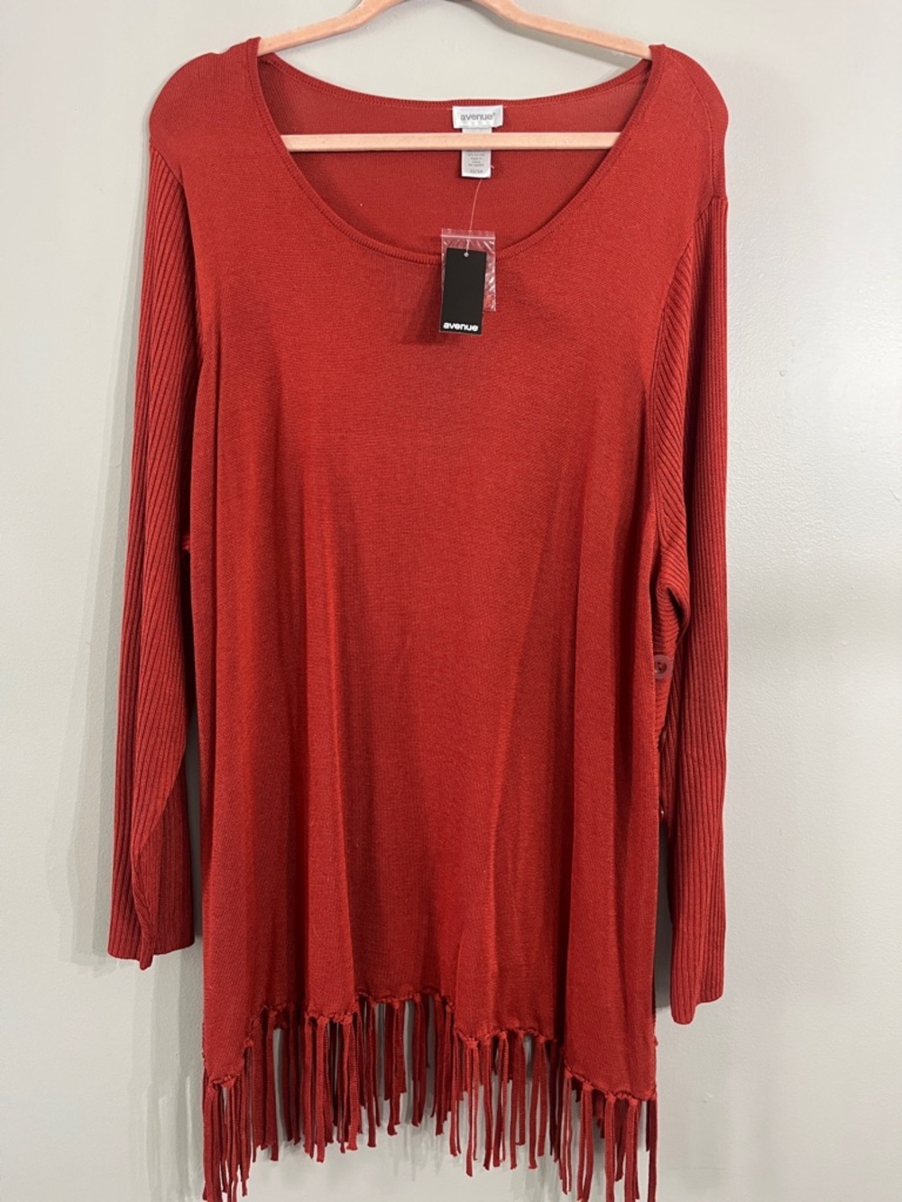 Avenue Brick Red Fringe-Hem Knit Tunic